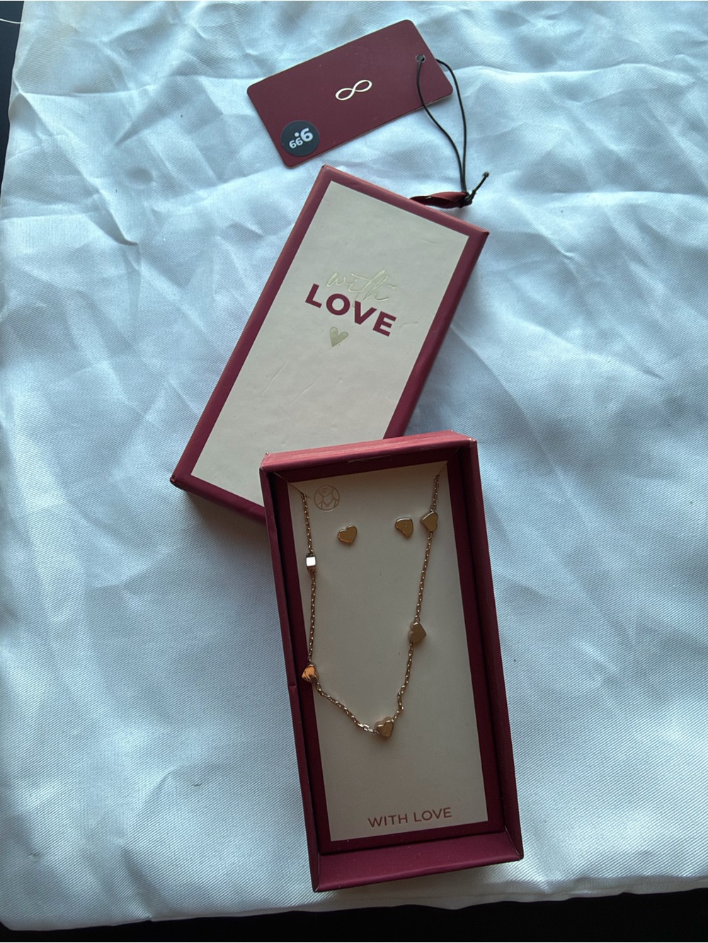 Gold Heart Necklace and Stud Earrings Set